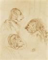 HENRI TOULOUSE-LAUTREC Group of 4 pen and ink drawing studies for Brandès et Leloir, dans Cabotins.